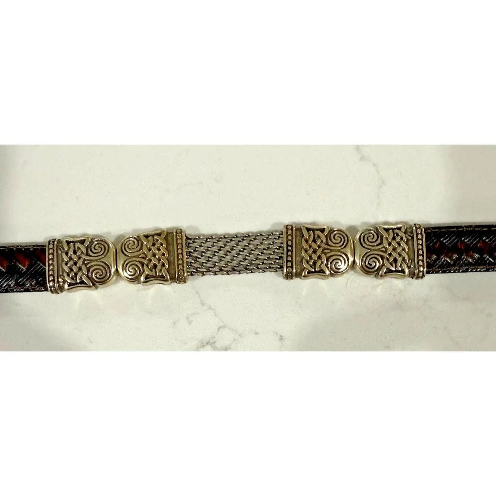 BRIGHTON Vintage Leather Belt Women M/30 Reversible Black & Brown Silver